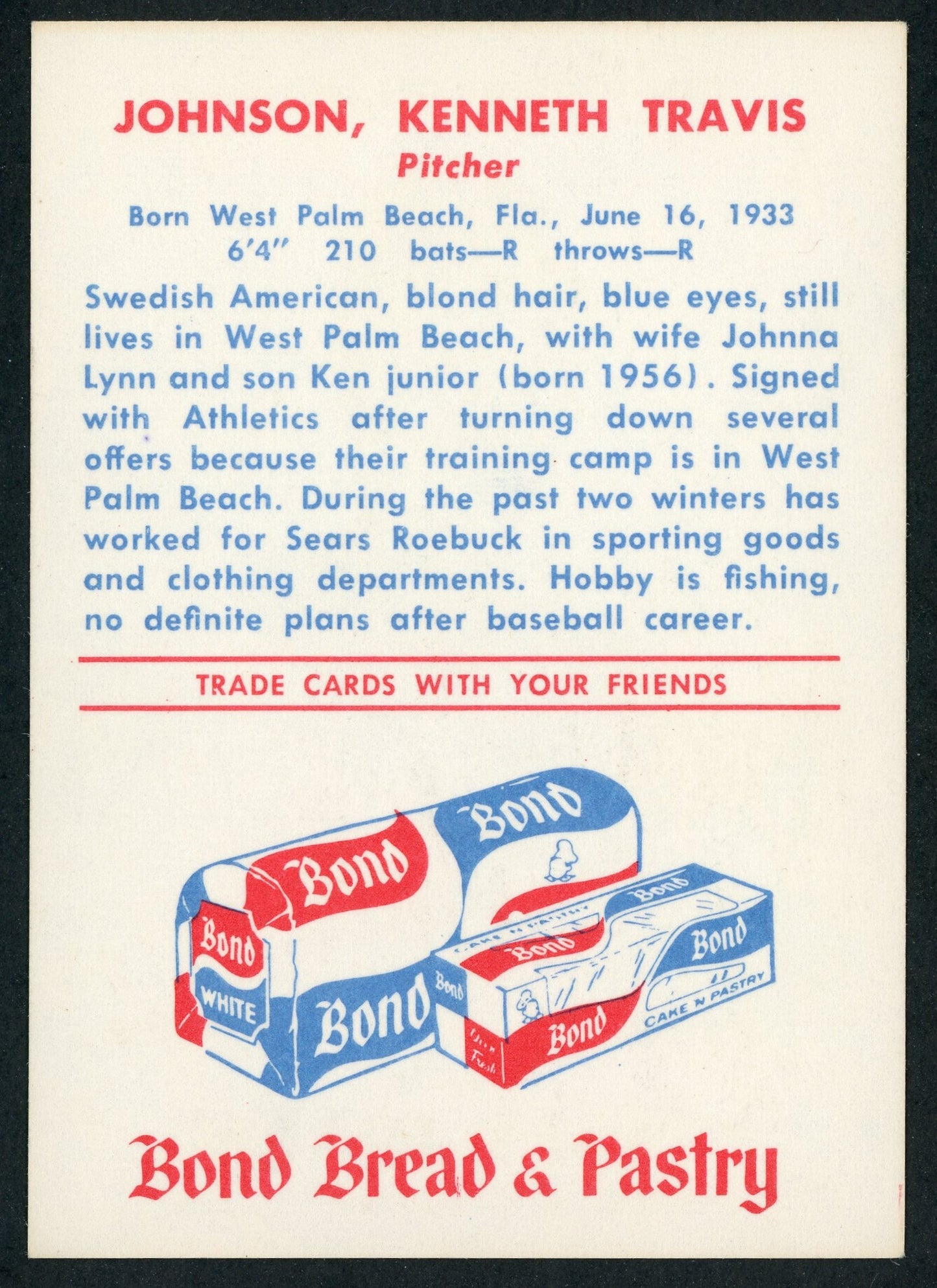 1958 Bond Bread Buffalo Bisons 9 Card Complete Set