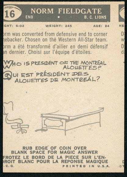 1959 Topps #16 Norm Fieldgate RC HOF
