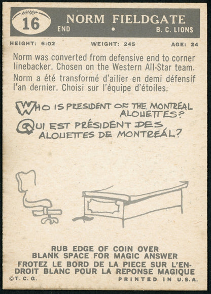1959 Topps #16 Norm Fieldgate RC HOF