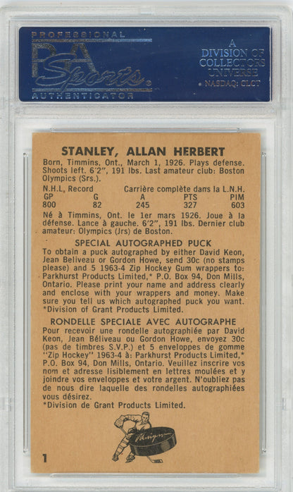 1963 Parkhurst #01 Allan Stanley PSA 6(ST) HOF