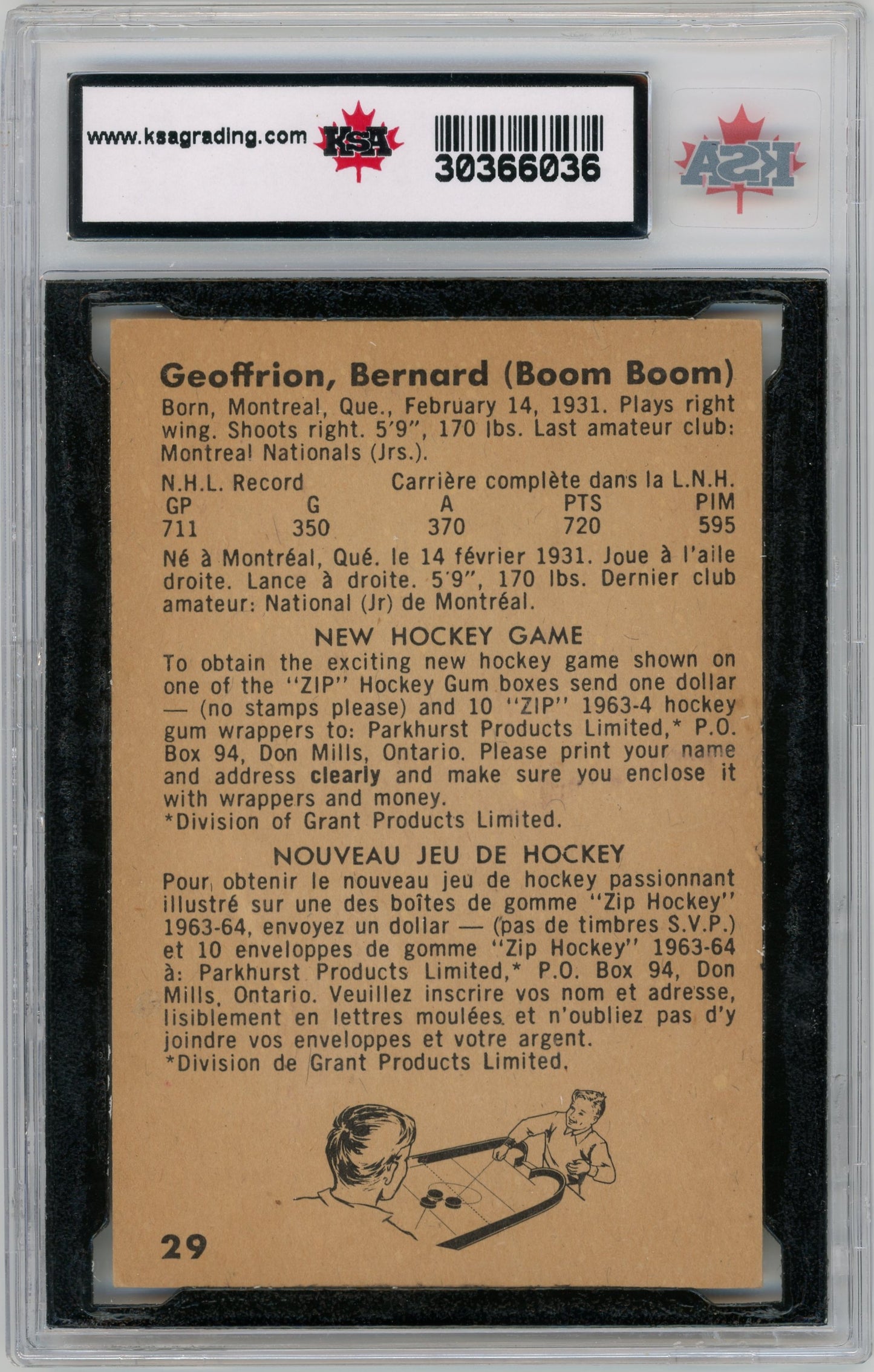 1963 Parkhurst #29 Bernie Geoffrion KSA 5 HOF