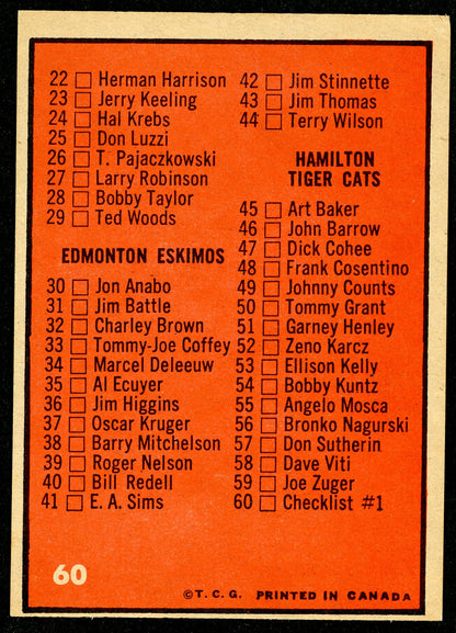 1965 Topps #060 Checklist Nos 1 to 60