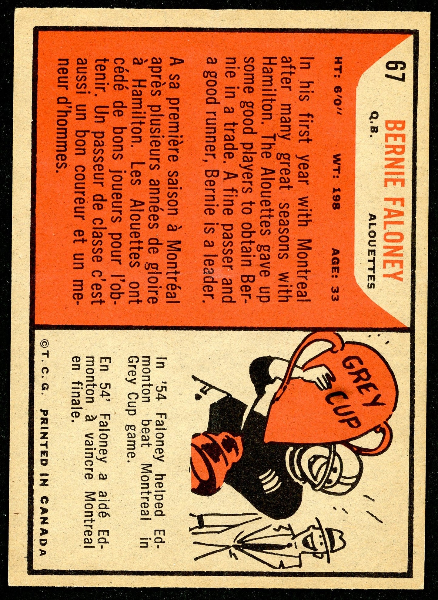 1965 Topps #067 Bernie Faloney HOF