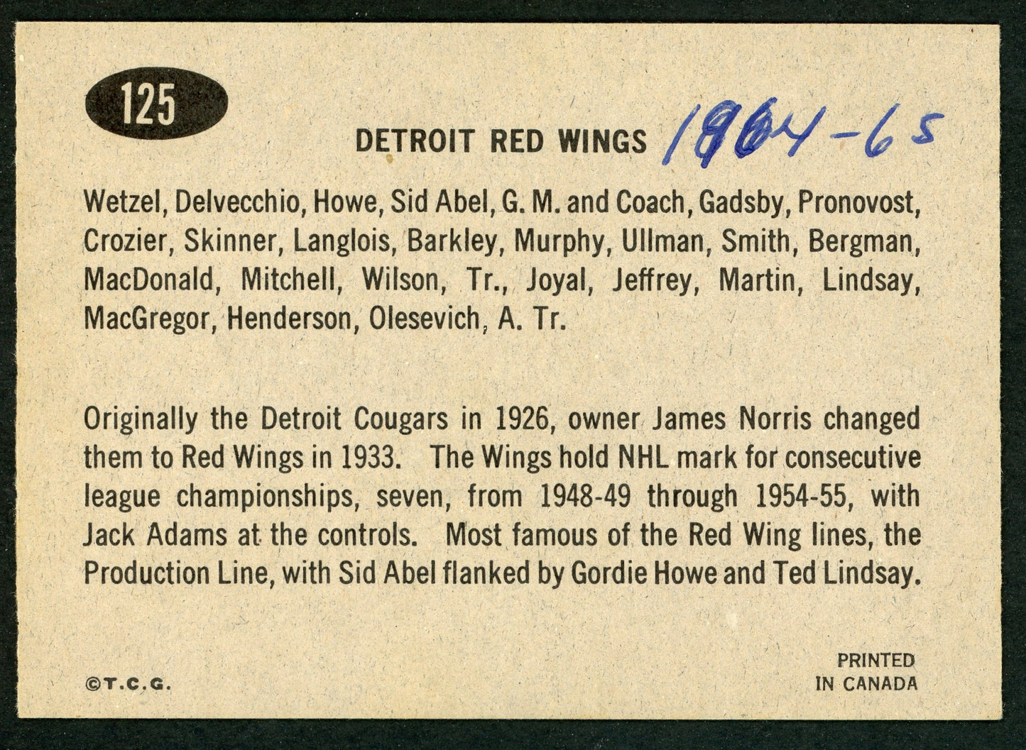 1965 Topps #125 Red Wings