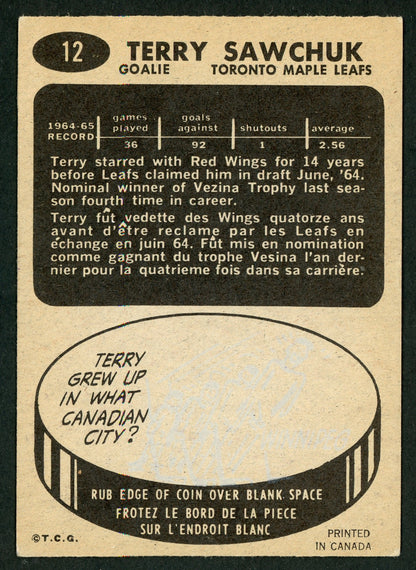1965 Topps #012 Terry Sawchuk HOF