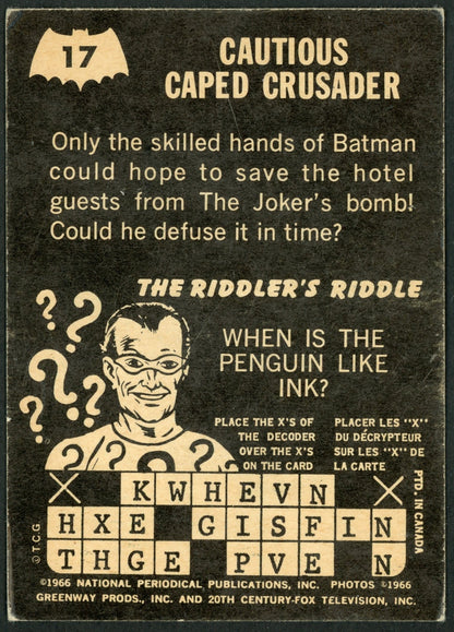 1966 O-Pee-Chee #17 Batman Riddler Back "Cautious Caped Crusader"