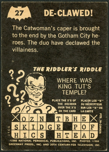 1966 O-Pee-Chee #27 Batman Riddler Back "De-Clawed"