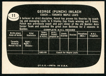 1966 Topps USA Test #11 Punch Imlach HOF