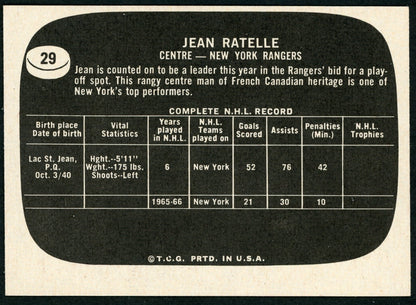 1966 Topps USA Test #29 Jean Ratelle HOF