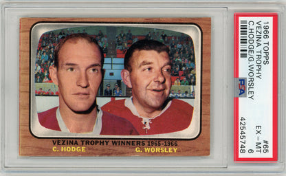 1966 Topps #065 Vezina Trophy Hodge/Worsley PSA 6