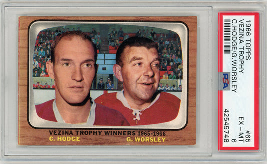 1966 Topps #065 Vezina Trophy Hodge/Worsley PSA 6