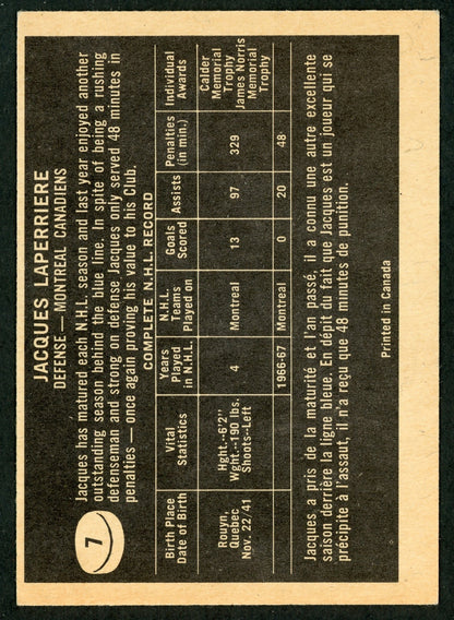 1967 Topps #007 Jacques Laperriere HOF