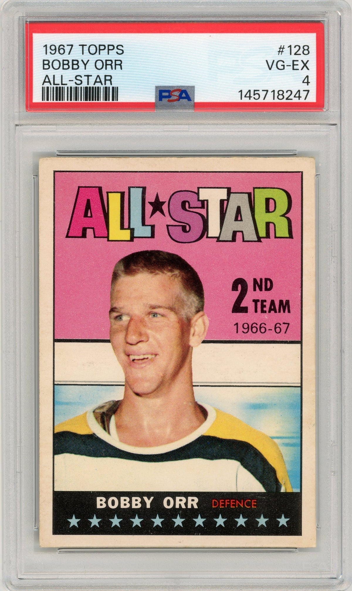 1967 Topps #128 Bobby Orr All Star HOF PSA 4