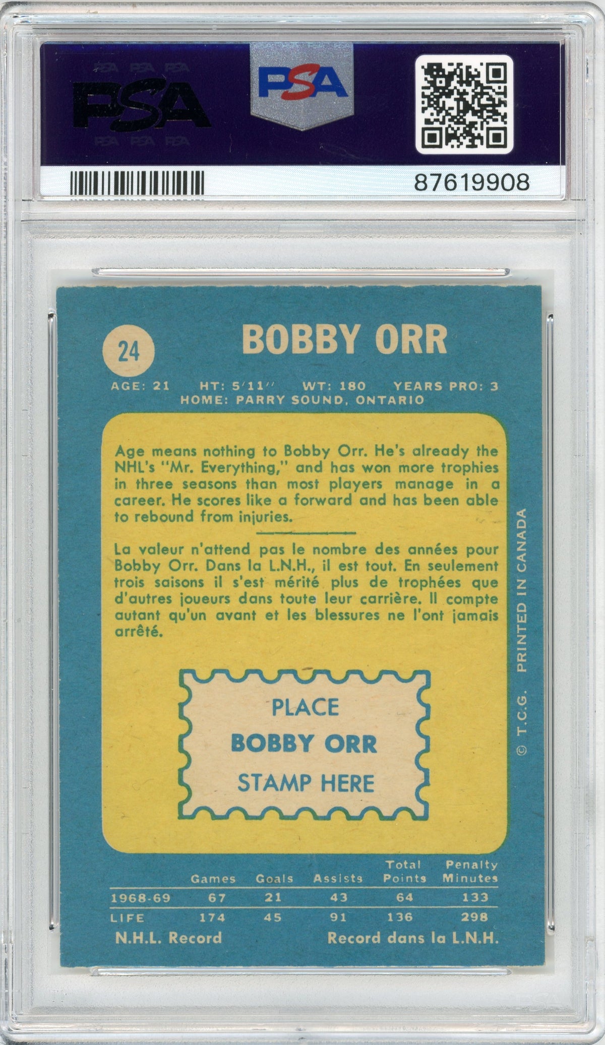1969 O-Pee-Chee #024 Bobby Orr HOF PSA 5
