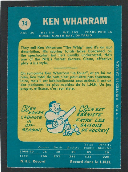 1969 O-Pee-Chee #074 Ken Wharram