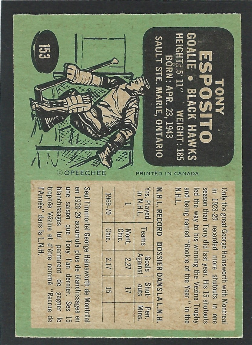 1970 O-Pee-Chee #153 Tony Esposito HOF