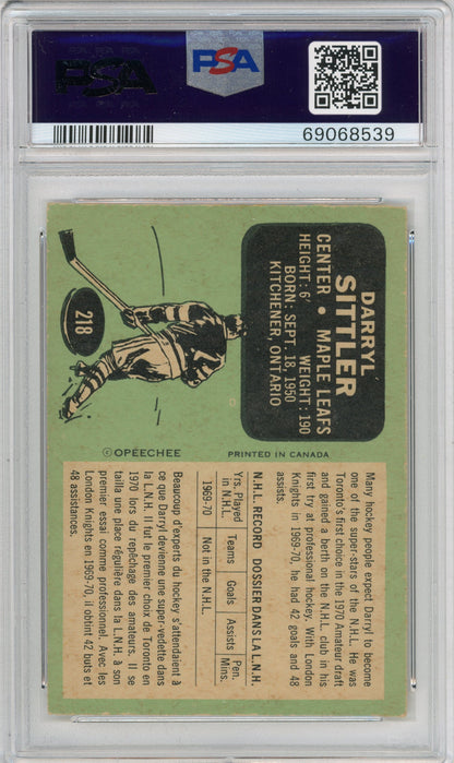 1970 O-Pee-Chee #218 Darryl Sittler RC HOF PSA 6
