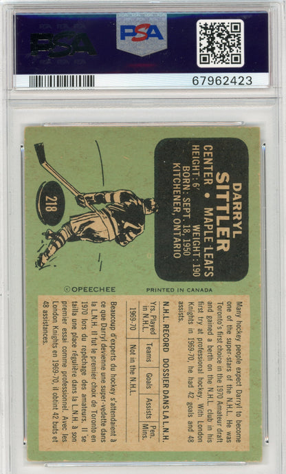 1970 O-Pee-Chee #218 Darryl Sittler RC HOF PSA 4