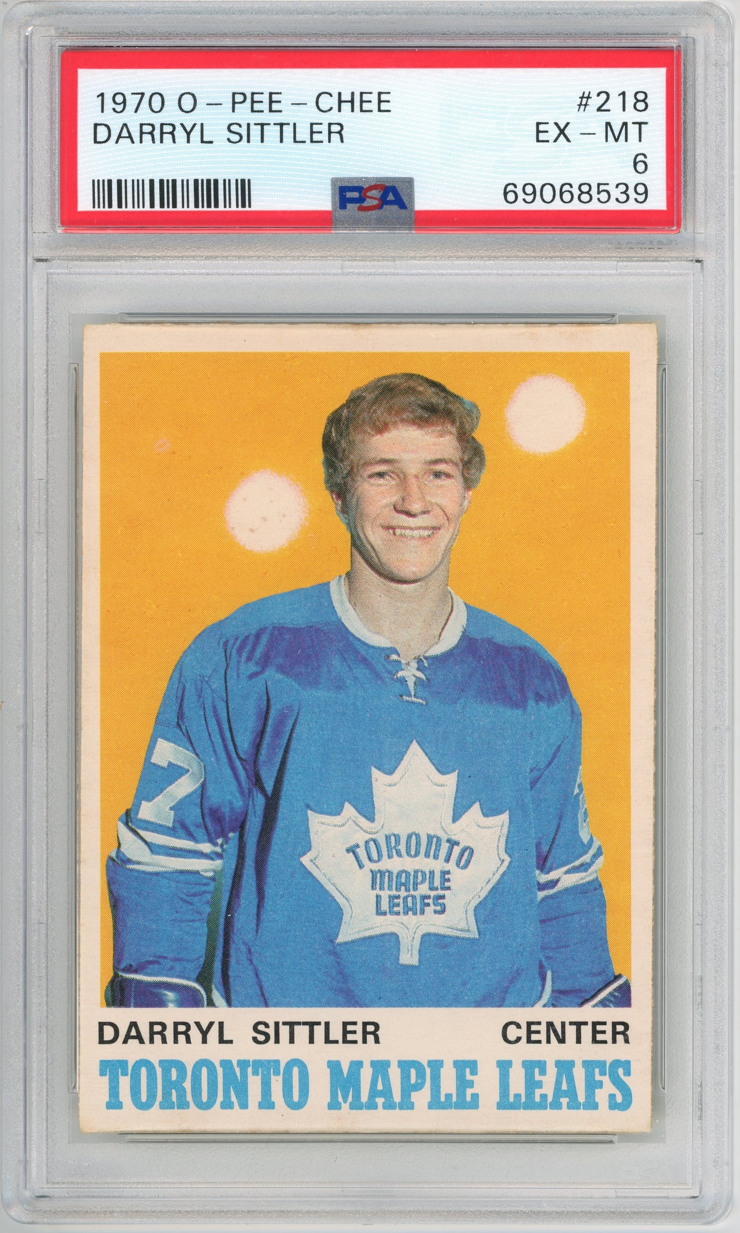 1970 O-Pee-Chee #218 Darryl Sittler RC HOF PSA 6