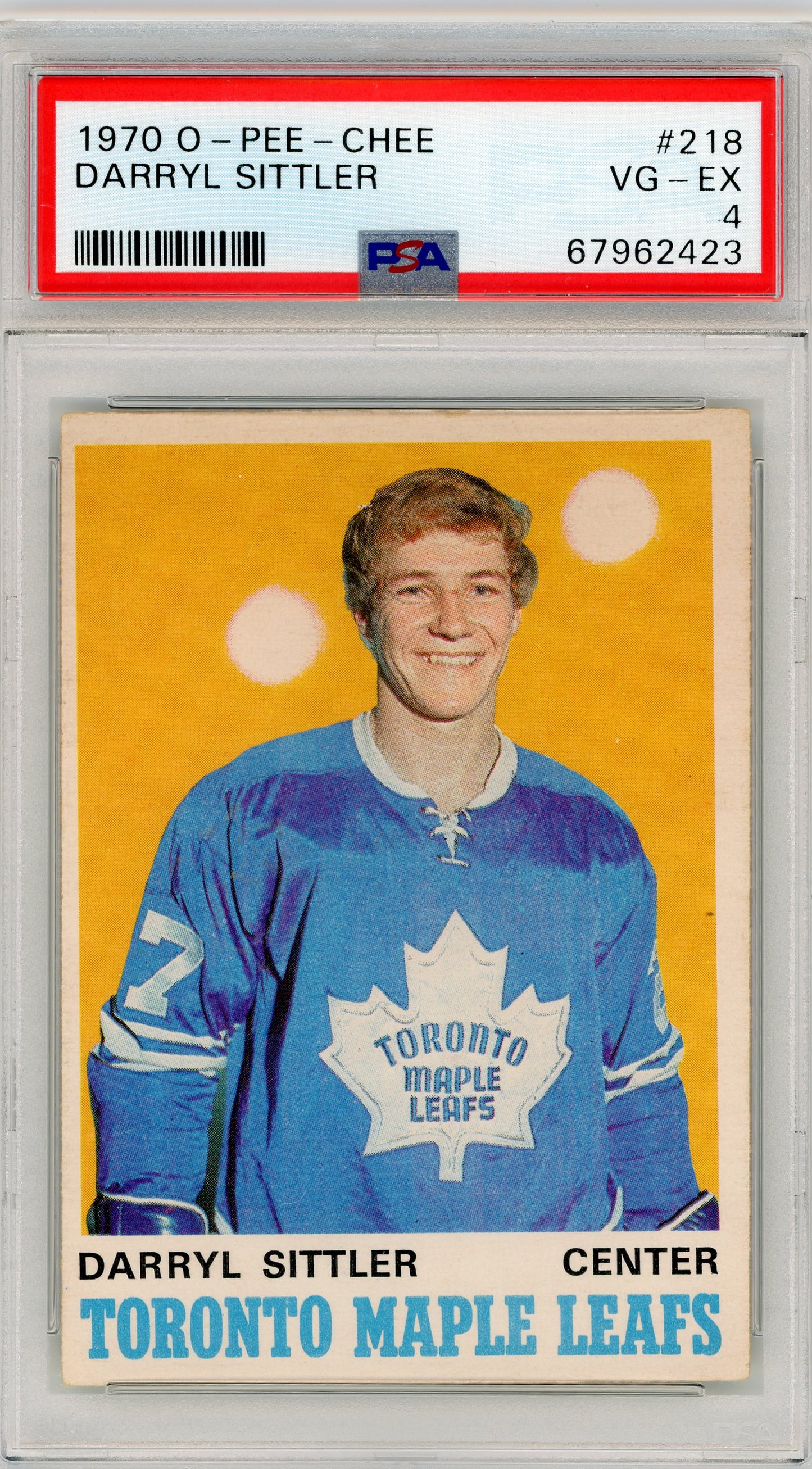 1970 O-Pee-Chee #218 Darryl Sittler RC HOF PSA 4