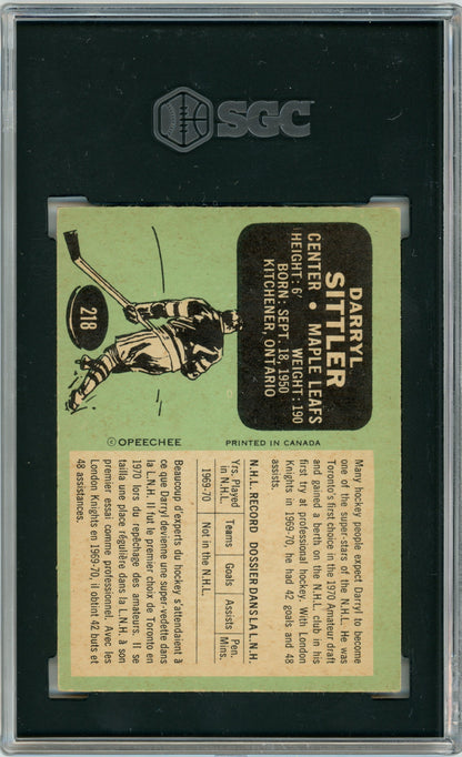 1970 O-Pee-Chee #218 Darryl Sittler RC HOF SGC 5.5