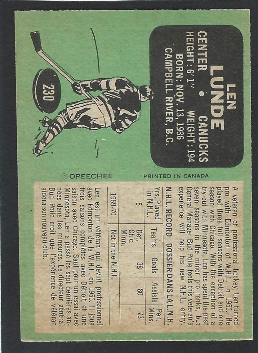 1970 O-Pee-Chee #230 Len Lunde