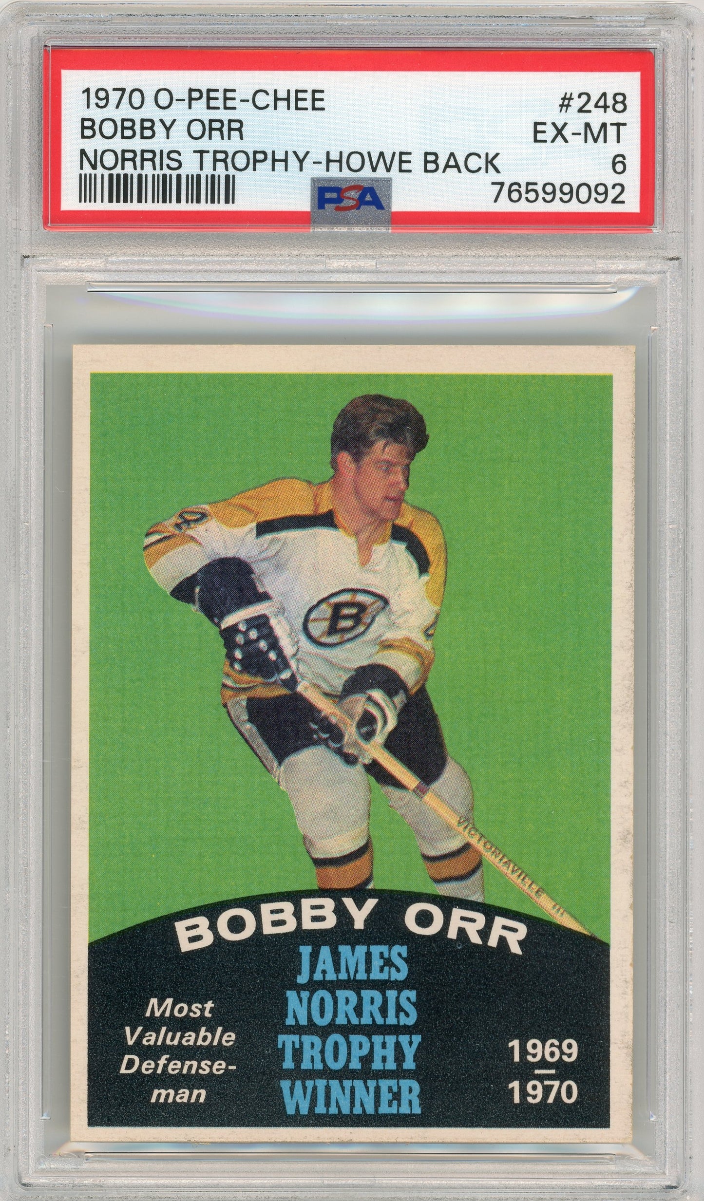 1970 O-Pee-Chee #248 Bobby Orr Norris Trophy Winner HOF PSA 6