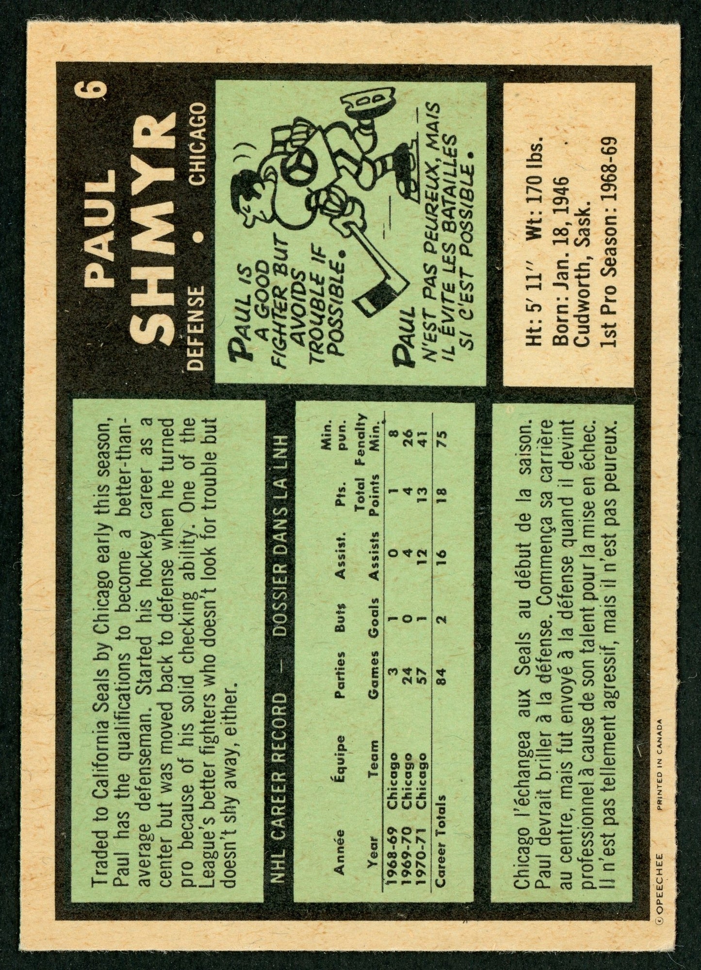 1971 O-Pee-Chee #006 Paul Shmyr