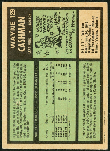 1971 O-Pee-Chee #129 Wayne Cashman