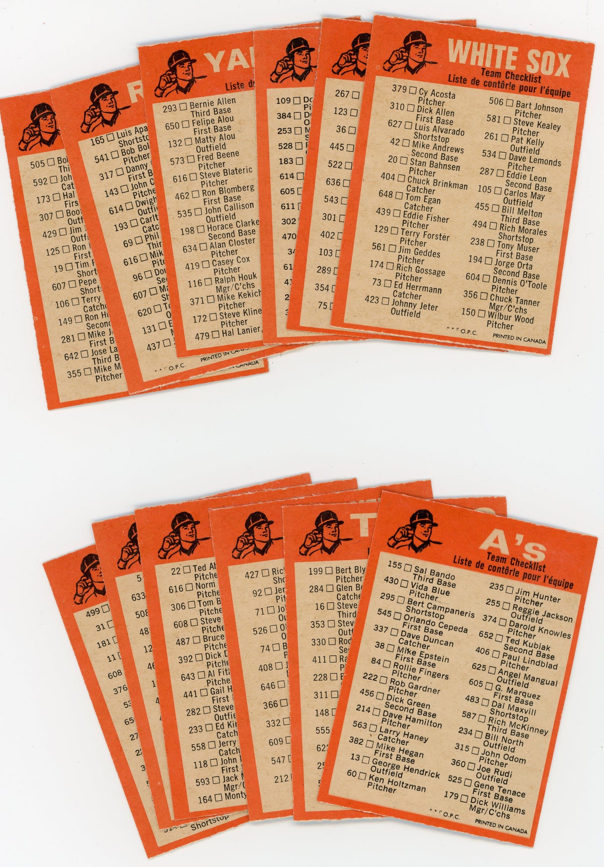 1973 O-Pee-Chee MLB Team Checklist Complete Set of 24