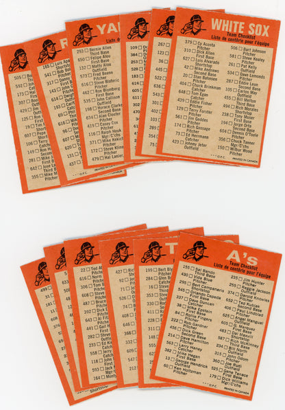 1973 O-Pee-Chee MLB Team Checklist Complete Set of 24