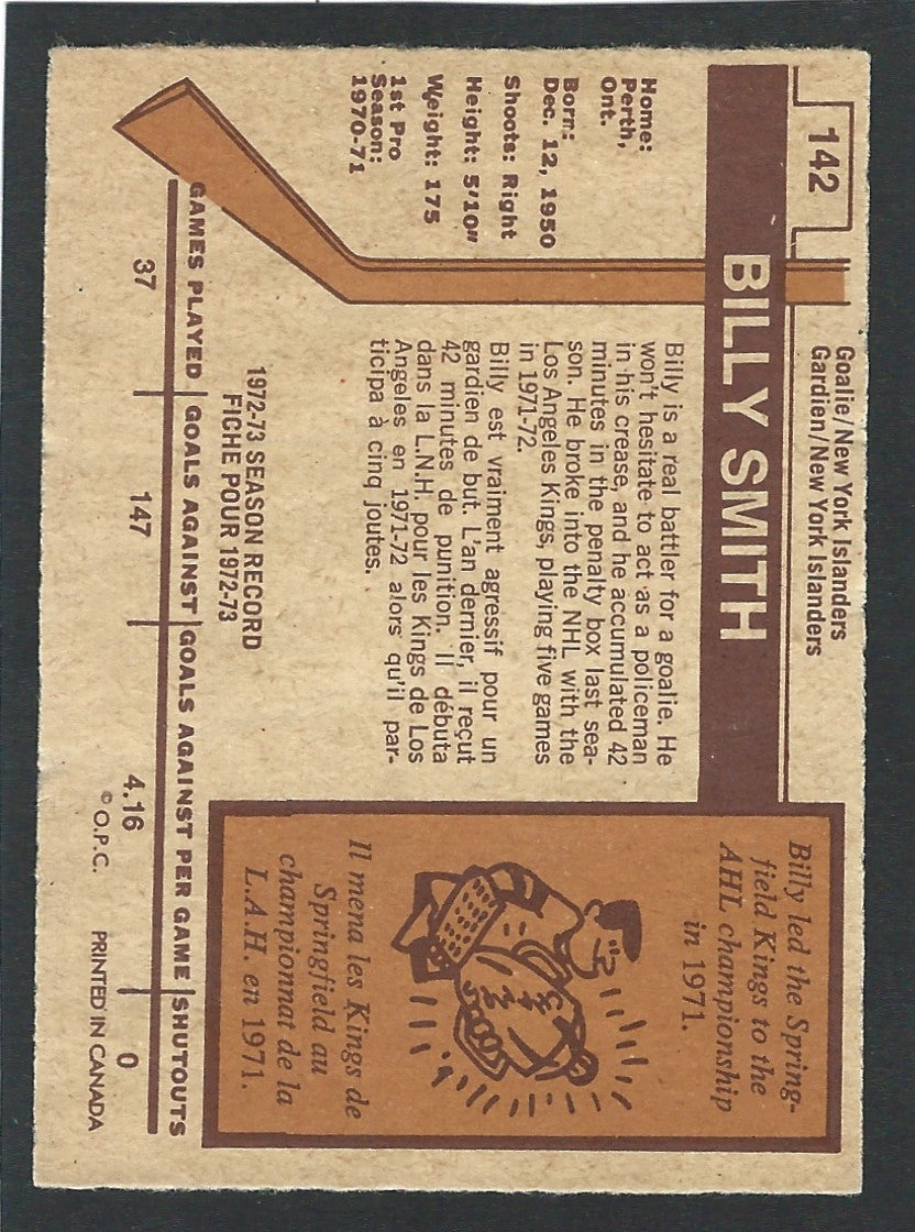 1973 O-Pee-Chee #142 Billy Smith RC HOF