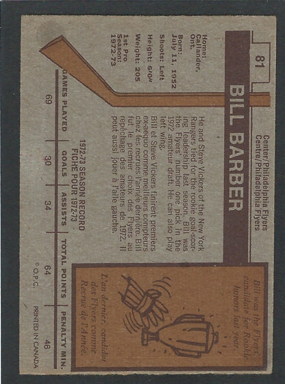 1973 O-Pee-Chee #081 Bill Barber RC HOF