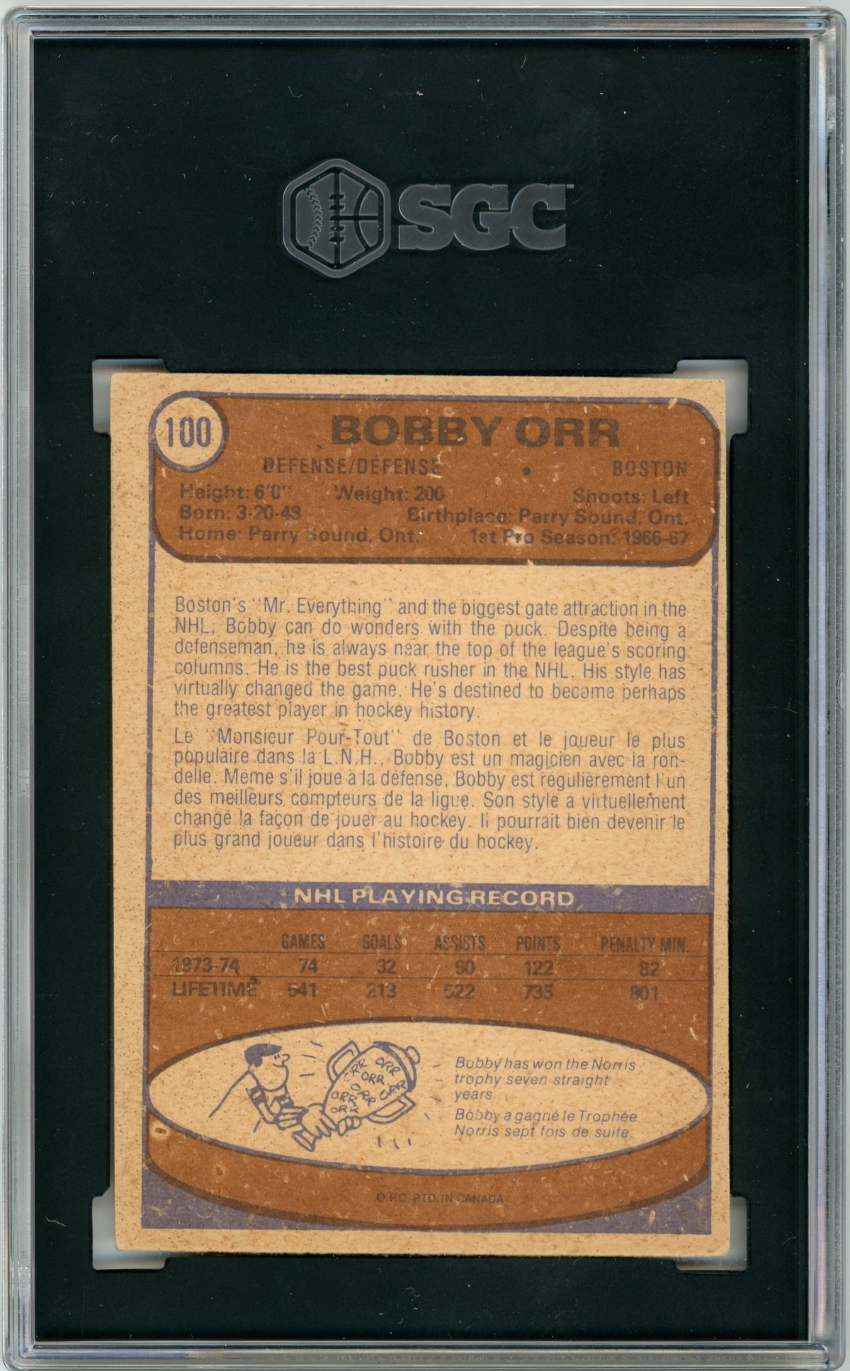 1974 O-Pee-Chee #100 Bobby Orr HOF SGC 4.5