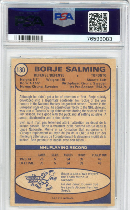 1974 O-Pee-Chee #180 Borje Salming RC HOF PSA 6