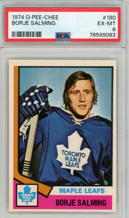 1974 O-Pee-Chee #180 Borje Salming RC HOF PSA 6