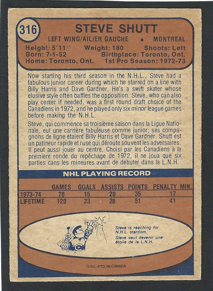 1974 O-Pee-Chee #316 Steve Shutt RC HOF