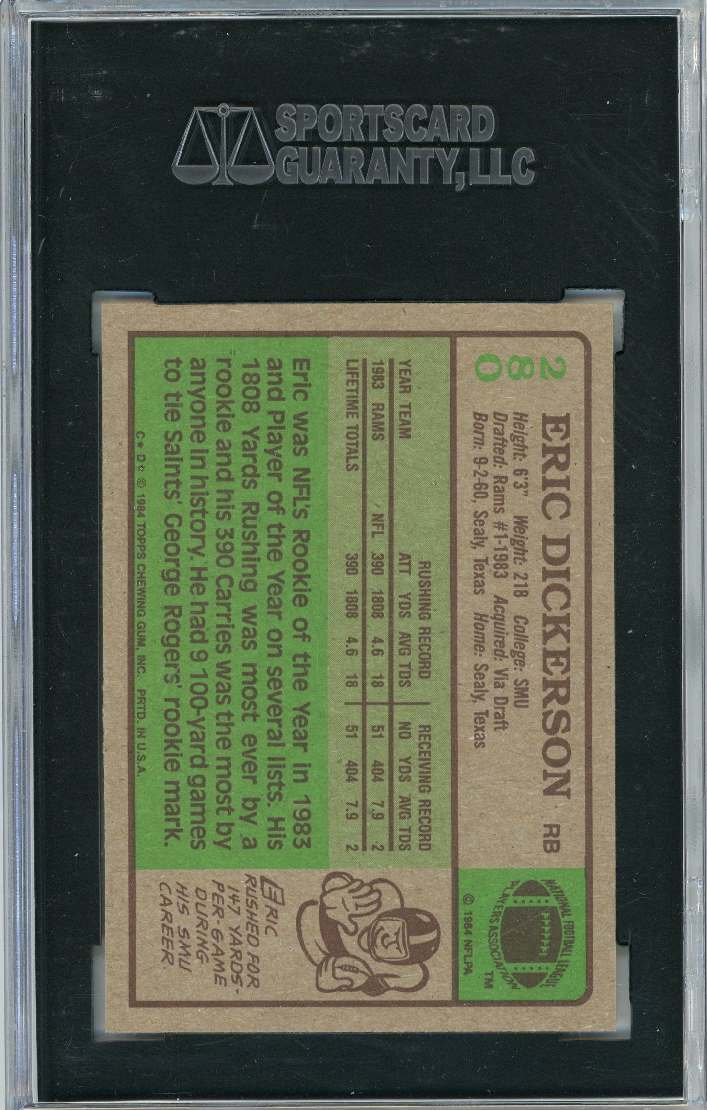 1965 Topps #280 Eric Dickerson RC HOF SGC 8