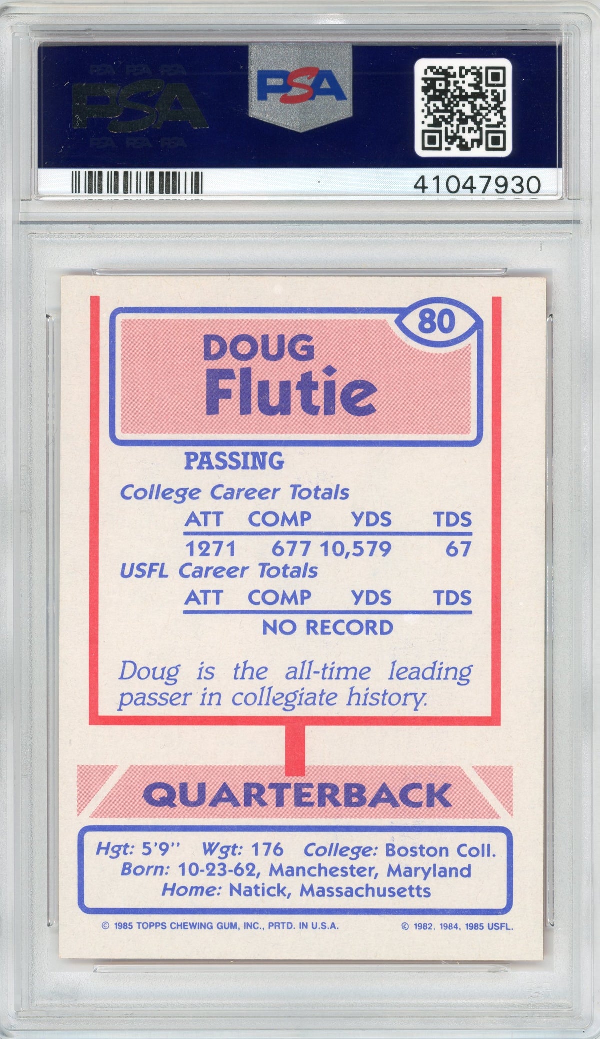 1985 Topps USFL #80 Doug Flutie RC HOF PSA 8