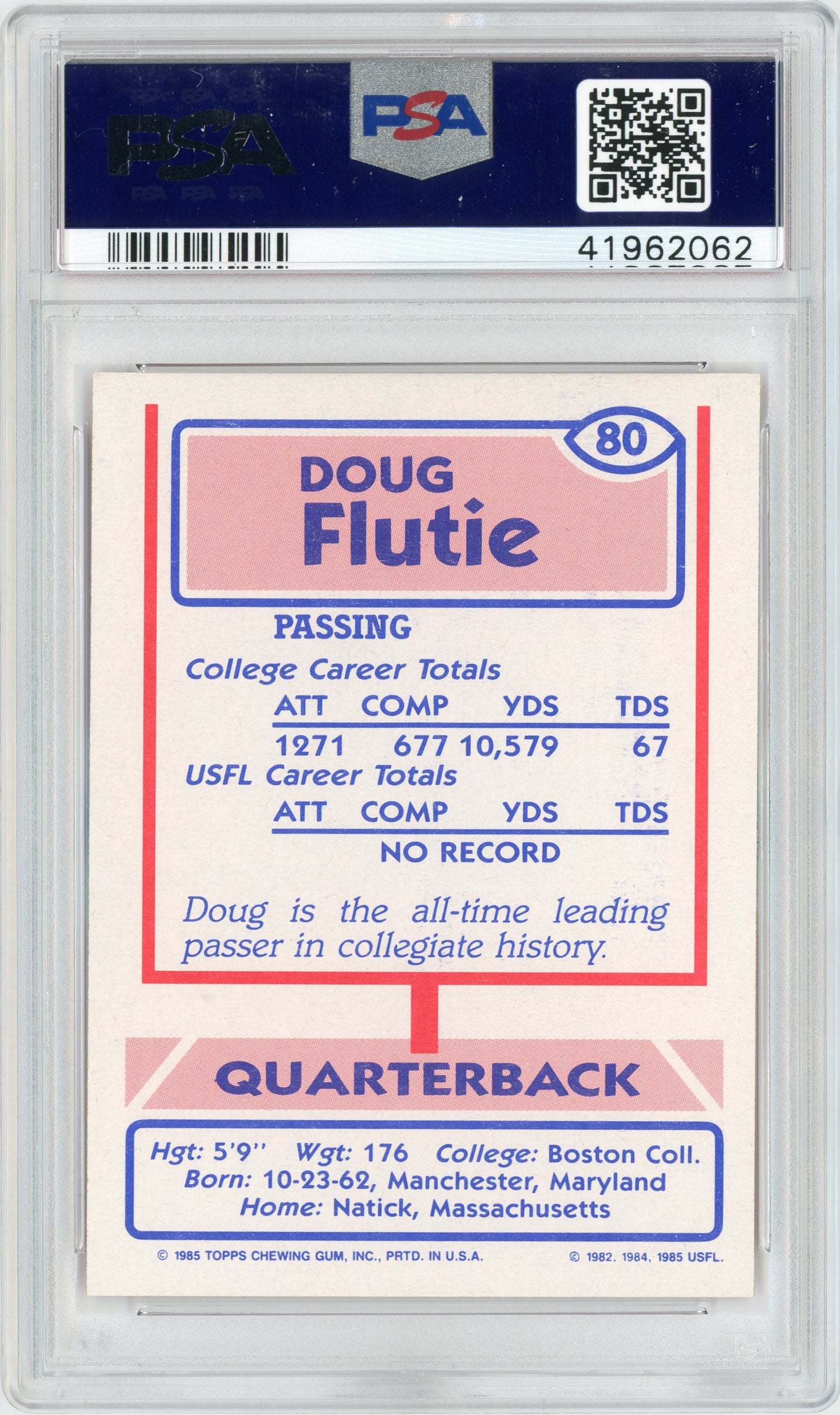 1985 Topps USFL #80 Doug Flutie RC HOF PSA 9