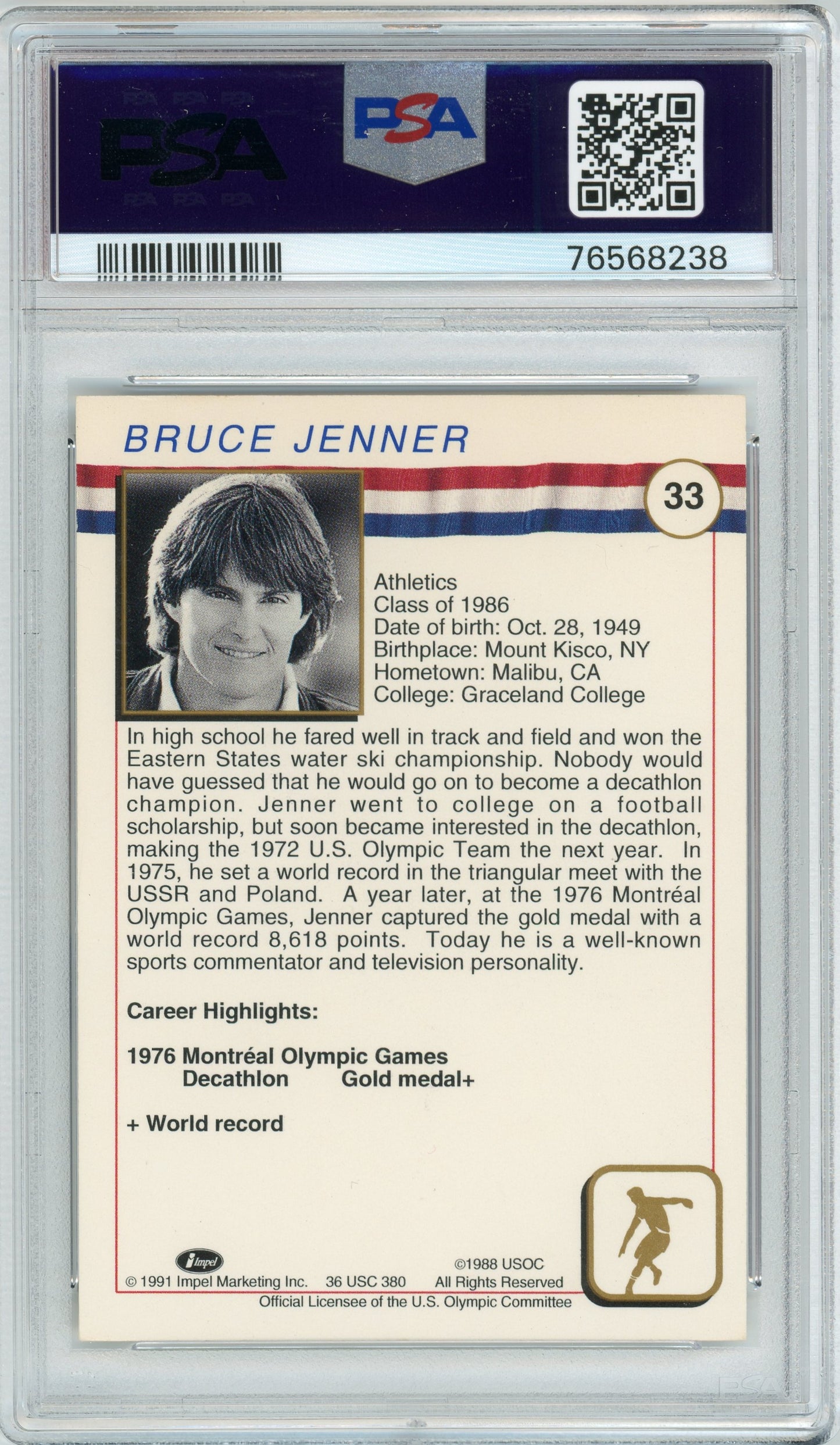 1991 Impel US Olympic #33 Bruce Jenner PSA 6 Autographed