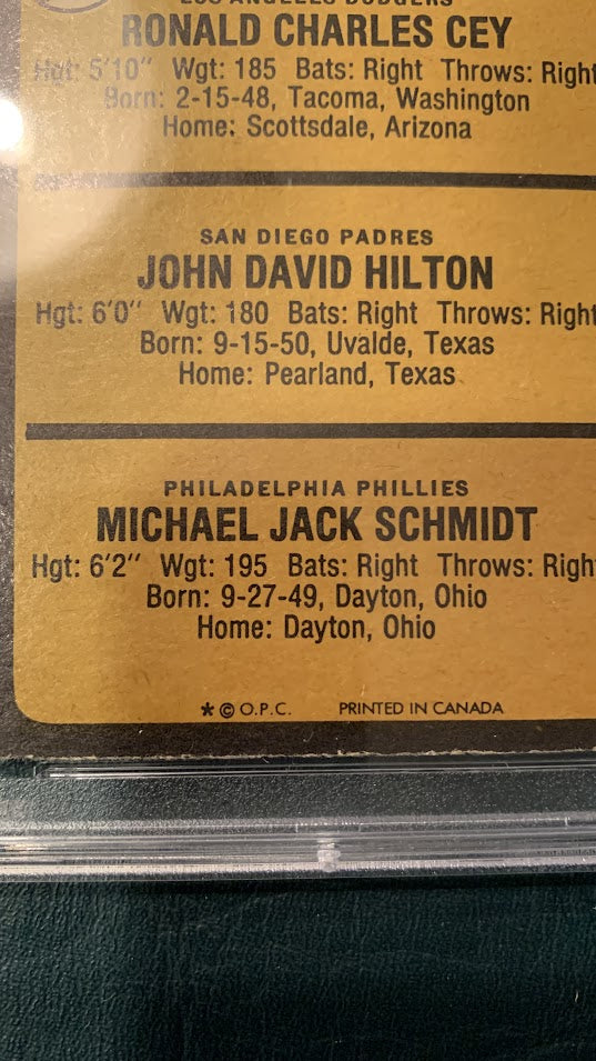 1973 O-Pee-Chee #615 Mike Schmidt RC HOF PSA 7
